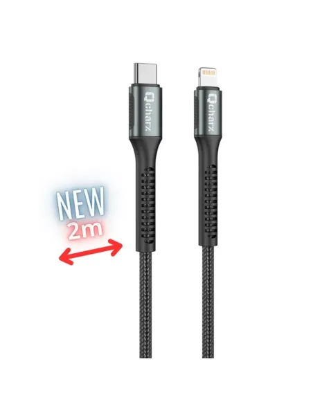 Cable qchar prague usb tipo c a lightning - 2m - aleacion de aluminio negro cordon de tela suave
