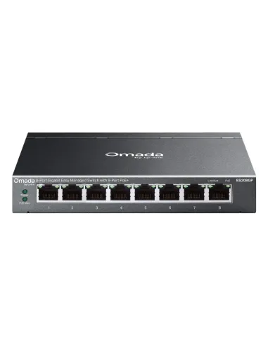 TP-Link Omada ES208GP switch Gestionado L2 Gigabit Ethernet (10 100 1000) Energía sobre Ethernet (PoE) DIN rail Negro