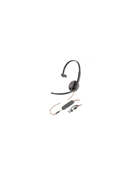 Auricular Poly Blackwire 3215 + Adaptador USB-C/A/ con Micrófono/ Jack 3.5mm/ Negro