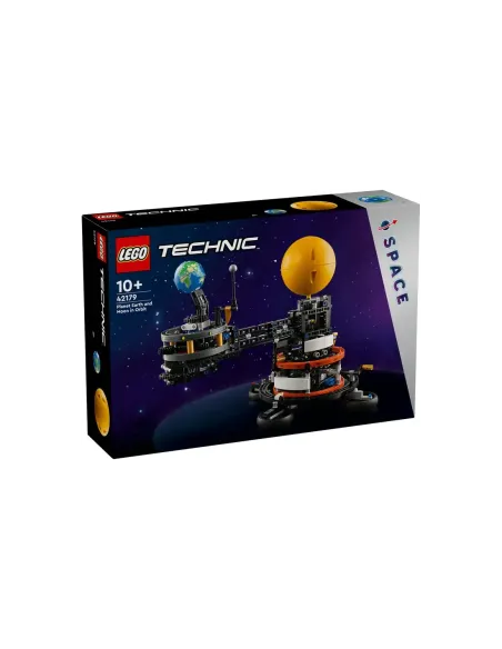 Lego technic planeta tierra y luna en órbita