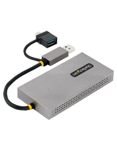 StarTech.com Adaptador de USB a HDMI Doble, USB A C a 2 Pantallas HDMI (1x 4K30Hz, 1x 1080p), Dongle Integrado USB-A a C, Cable