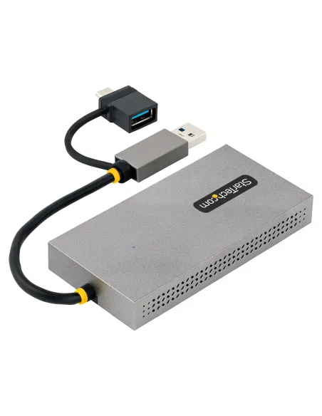 StarTech.com Adaptador de USB a HDMI Doble, USB A C a 2 Pantallas HDMI (1x 4K30Hz, 1x 1080p), Dongle Integrado USB-A a C, Cable