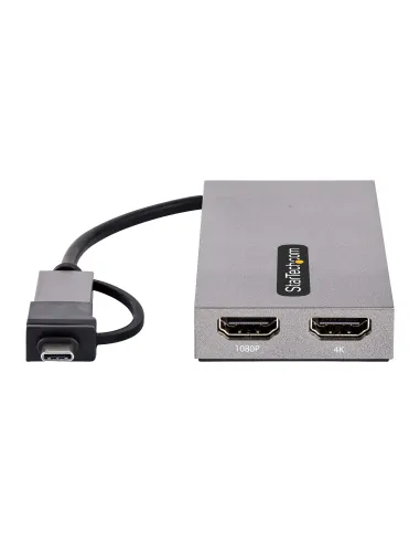 StarTech.com Adaptador de USB a HDMI Doble, USB A C a 2 Pantallas HDMI (1x 4K30Hz, 1x 1080p), Dongle Integrado USB-A a C, Cable