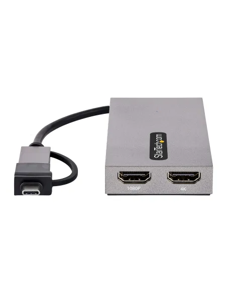 StarTech.com Adaptador de USB a HDMI Doble, USB A C a 2 Pantallas HDMI (1x 4K30Hz, 1x 1080p), Dongle Integrado USB-A a C, Cable