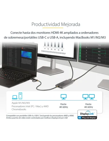 StarTech.com Adaptador USB-C a HDMI Doble - USB Tipo C a 2 Monitores HDMI - 4K 60Hz - Entrega de Alimentación PD de 100W con