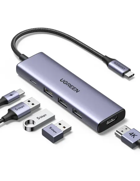 Ugreen 15596 base para portátil y replicador de puertos Alámbrico USB 3.2 Gen 1 (3.1 Gen 1) Type-A + Type-C Aluminio