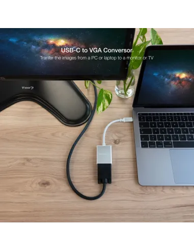 Nanocable Conversor USB-C a VGA. USB-C M-VGA H, Aluminio 10 cm