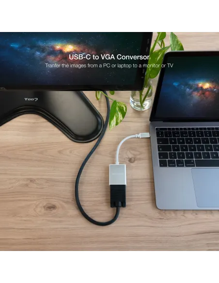 Nanocable Conversor USB-C a VGA. USB-C M-VGA H, Aluminio 10 cm