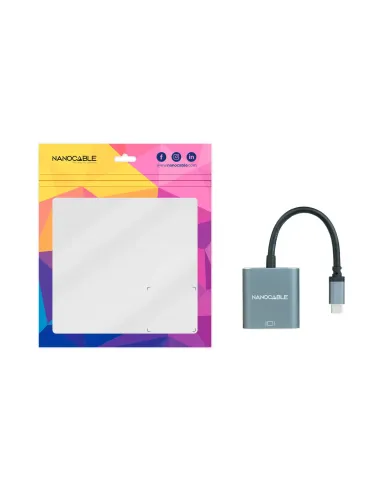 Nanocable Conversor USB-C a VGA, USB-C M-VGA H, Aluminio, Gris, 10 cm