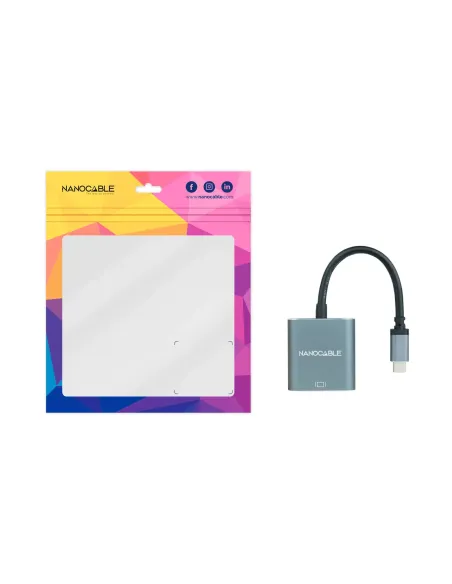 Nanocable Conversor USB-C a VGA, USB-C M-VGA H, Aluminio, Gris, 10 cm