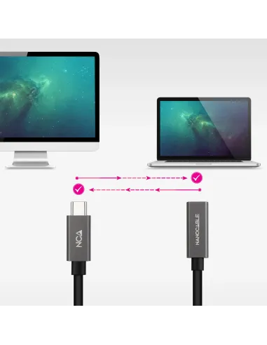 Nanocable Cable Prolongador USB-C 3.2 Gen2x2 20Gbps 3A, 4K 60Hz, USB-C M-USB-C H, Negro, 1.5 m