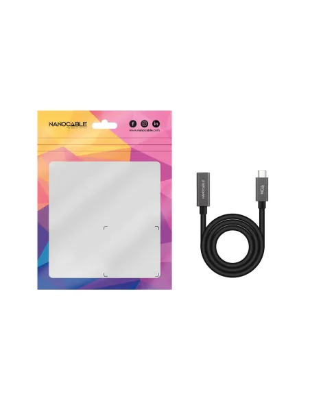 Nanocable Cable Prolongador USB-C 3.2 Gen2x2 20Gbps 3A, 4K 60Hz, USB-C M-USB-C H, Negro, 1.5 m
