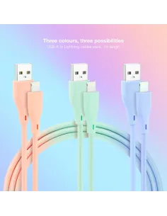 Nanocable 3 Cables Lightning a USB 2.0, Lightning M-USB A M, Rosa, Azul y Verde, 1 m 2