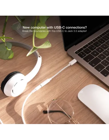 Nanocable Cable Adaptador Audio USB-C M a Jack 3.5 H, 11 cm, Blanco