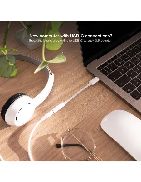 Nanocable Cable Adaptador Audio USB-C M a Jack 3.5 H, 11 cm, Blanco