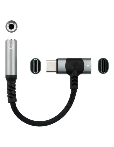 Nanocable 10.24.1207 cambiador de género para cable USB-C + USB-C 3.5 mm Negro