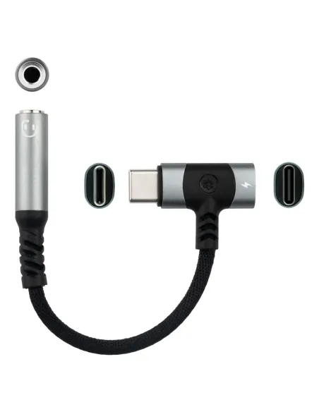 Nanocable 10.24.1207 cambiador de género para cable USB-C + USB-C 3.5 mm Negro