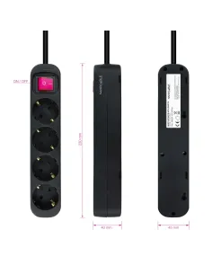Nanocable Regleta de enchufes de 4 tomas con interruptor, 1.4 metros Negra 2