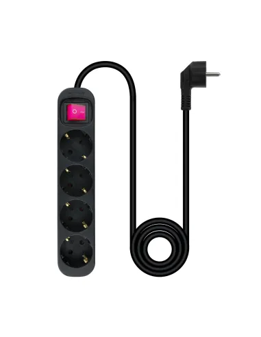 Nanocable Regleta de enchufes de 4 tomas con interruptor, 1.4 metros Negra