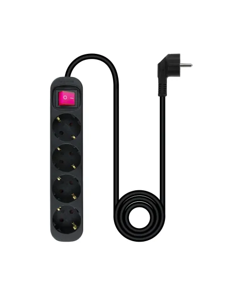 Nanocable Regleta de enchufes de 4 tomas con interruptor, 1.4 metros Negra