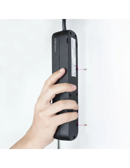 Nanocable Regleta de enchufes de 4 tomas con interruptor, 1.4 metros Negra