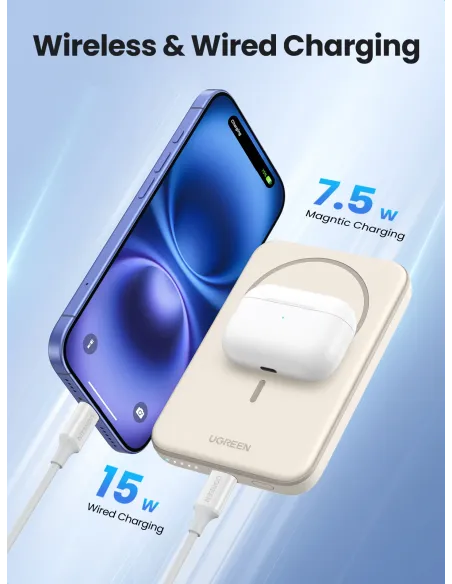 Ugreen 25207 batería externa 5000 mAh Cargador inalámbrico Negro