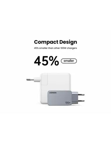Ugreen Nexode Pro EU 3-Port GaN PD Fast Charger With USB-C Cable Universal Negro, Gris Corriente alterna Carga rápida Interior