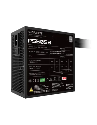 GIGABYTE P550SS Fuente de Alimentación - PCIe 5.0, 80 PLUS Silver, Ventilador de 120 mm, Compatible con ATX 3.0, Enchufe EU