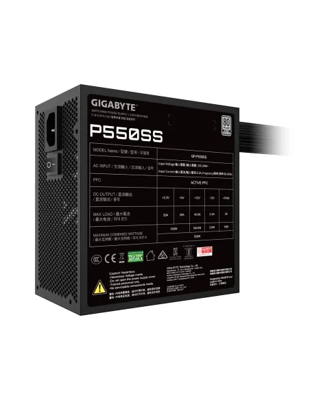 GIGABYTE P550SS Fuente de Alimentación - PCIe 5.0, 80 PLUS Silver, Ventilador de 120 mm, Compatible con ATX 3.0, Enchufe EU