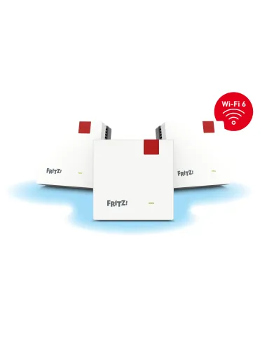 Mesh Set FRITZMESH SET 1600 3-PACK EDITION INTERNATIONAL Doble banda (2,4 GHz   5 GHz) Wi-Fi 6 (802.11ax) Rojo, Blanco Interno