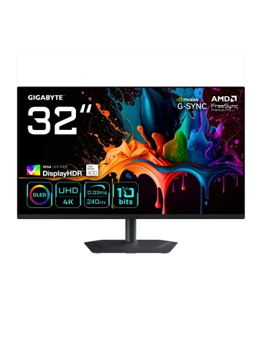 GIGABYTE MO32U2 Monitor Gaming OLED 32” 4K UHD - 3840 x 2160, 240Hz, 0.03ms, 250 cd m², G-Sync Compatible, FreeSync Premium