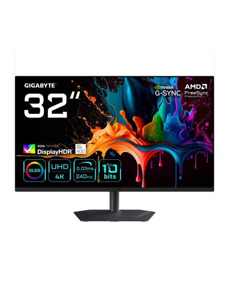 GIGABYTE MO32U2 Monitor Gaming OLED 32” 4K UHD - 3840 x 2160, 240Hz, 0.03ms, 250 cd m², G-Sync Compatible, FreeSync Premium
