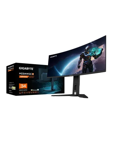 GIGABYTE Monitor de juegos curvo OLED WQHD MO34WQC2 de 34" - 3440 x 1440, 240Hz, 0.03ms, KVM, 250 cd m², FreeSync Premium Pro,