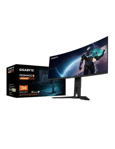 GIGABYTE Monitor de juegos curvo OLED WQHD MO34WQC2 de 34" - 3440 x 1440, 240Hz, 0.03ms, KVM, 250 cd m², FreeSync Premium Pro,