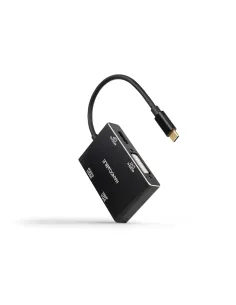 Nanocable Conversor USB-C M a HDMI H + DVI H + DP H + VGA H, Negro, 10 cm