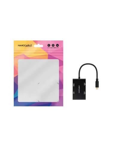 Nanocable Conversor USB-C M a HDMI H + DVI H + DP H + VGA H, Negro, 10 cm