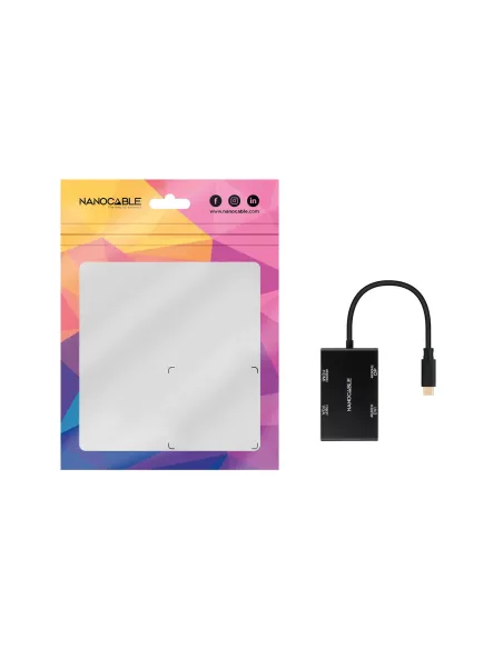 Nanocable Conversor USB-C M a HDMI H + DVI H + DP H + VGA H, Negro, 10 cm