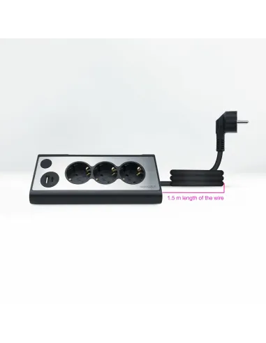 Nanocable Regleta de Sobremesa con 3 Tomas de Tierra y 2 USB´s con Luz, Negro