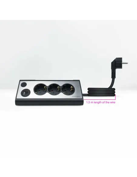Nanocable Regleta de Sobremesa con 3 Tomas de Tierra y 2 USB´s con Luz, Negro