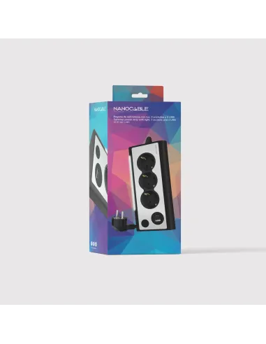 Nanocable Regleta de Sobremesa con 3 Tomas de Tierra y 2 USB´s con Luz, Negro