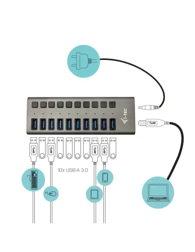 i-tec USB 3.0 Charging HUB 10 port + Power Adapter 48 W
