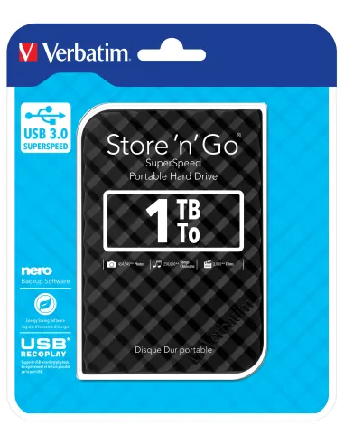 Verbatim Disco Duro Portátil Store 'n' Go USB 3.0 de 1 TB en color Negro