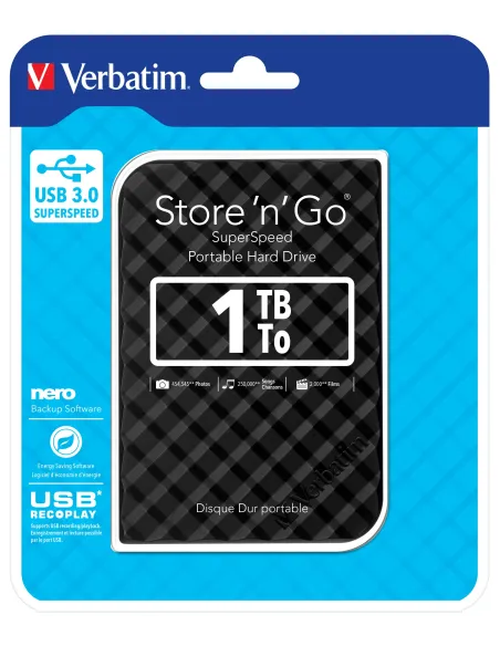Verbatim Disco Duro Portátil Store 'n' Go USB 3.0 de 1 TB en color Negro