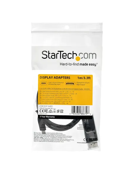 StarTech.com Cable de 1m USB C a DisplayPort 1.2 de 4K a 60Hz - Cable Adaptador de Vídeo Bidireccional DP a USB-C o USB-C a DP