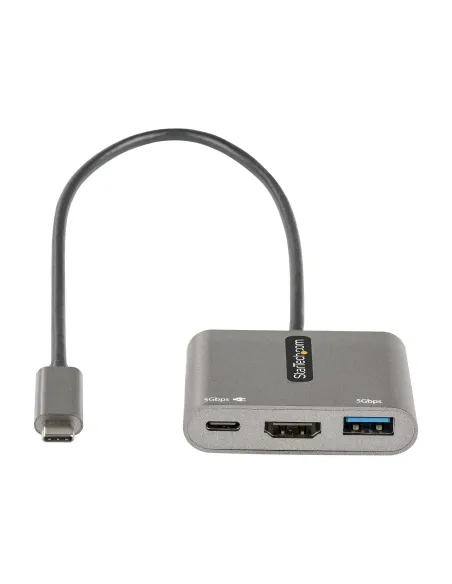 StarTech.com Adaptador Multipuertos USB C, USB Tipo C a HDMI, Vídeo de 4K, PD de 100W, Pass Through, Hub Ladrón USB 3.0 1x USBC