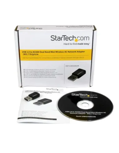 StarTech.com Mini Adaptador de Red USB 2.0 Inalámbrico Wireless-AC de Banda Doble AC600 - Wifi 802.11ac 1T1R