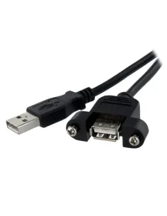 StarTech.com Cable Alargador de 30cm USB 2.0 para Montar Empotrar en Panel - Extensor Macho a Hembra USB A - Negro