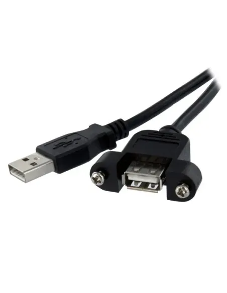 StarTech.com Cable Alargador de 30cm USB 2.0 para Montar Empotrar en Panel - Extensor Macho a Hembra USB A - Negro