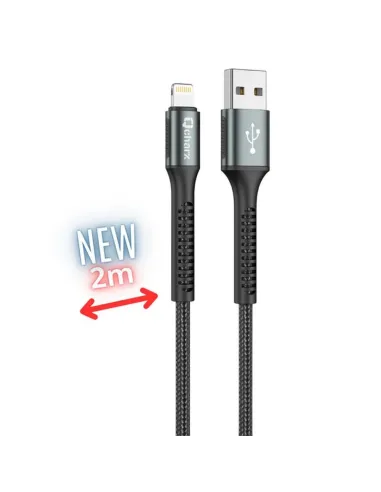 Cable qchar prague lightning usb tipo a - 2m - aleacion de aluminio negro cordon de tela suave