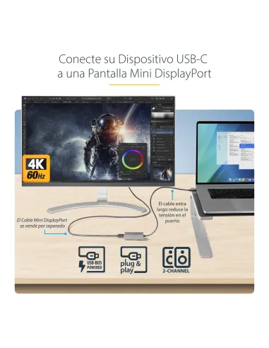 StarTech.com Adaptador USB C a Mini DisplayPort - Convertidor de Vídeo USB Tipo C a mDP Mini DP a 4K 60Hz - Compatible con